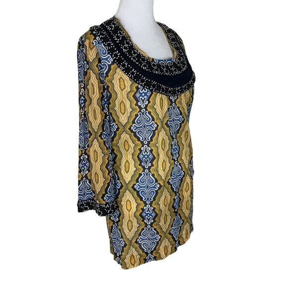 Tory Burch Odie Embellished Beaded Tunic Top Artisan Boho Resort Wear Size 10 - Picture 3 of 9